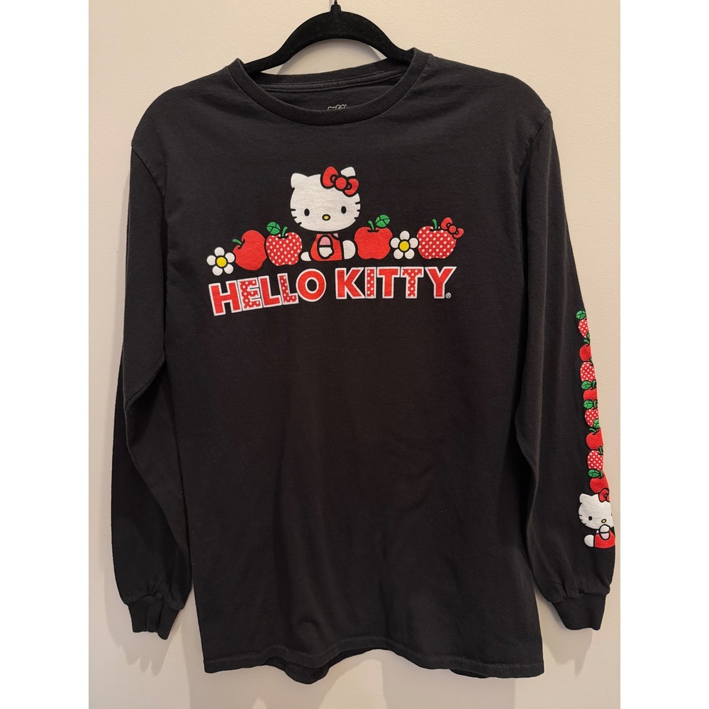 Hello Kitty Medium Black Long Sleeve Apple Graphic 100% Cotton Shirt